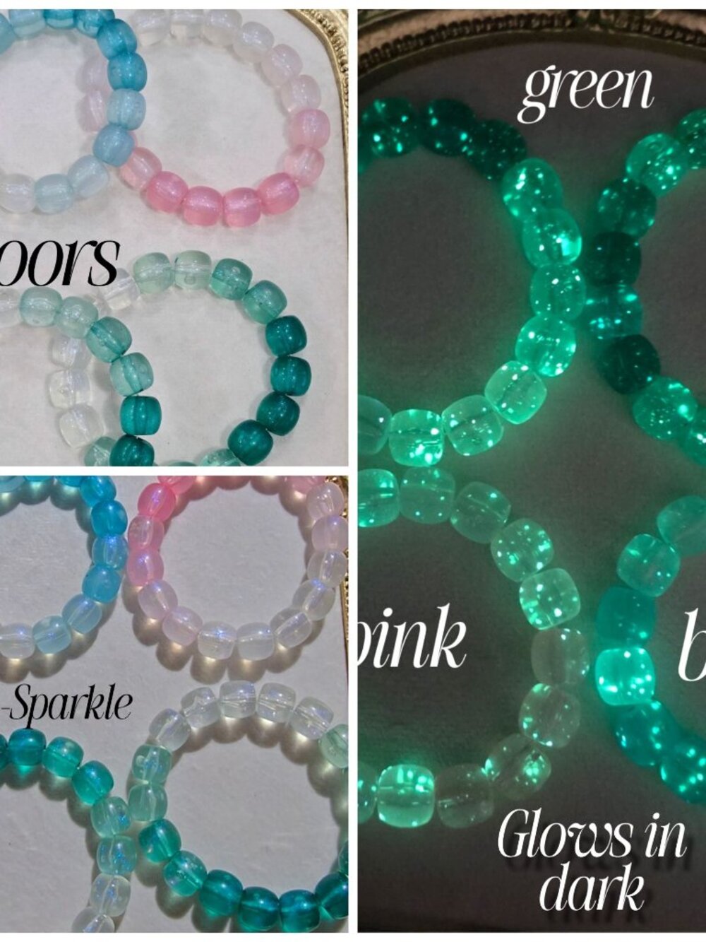 Handmade ✦ Blue Ombre Glow‑In‑The‑Dark Bracelet ✦ Sparkling 10mm Beads Stretchy - Picture 7 of 8